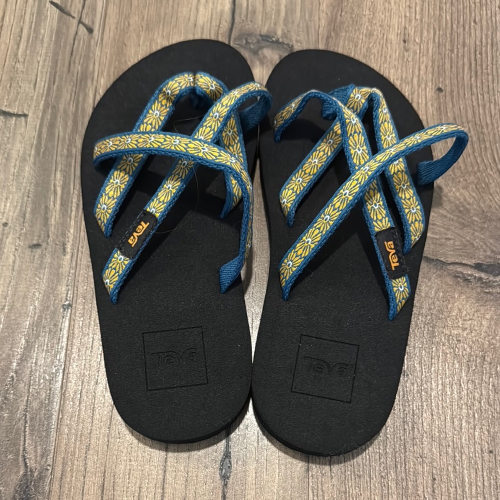 Teva Kids Black Sandals with Blue & Yellow Floral Straps